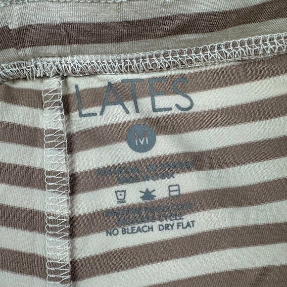 Lates by Kate Pajama Pants Womens Medium Tan Cream Striped Lounge Soft Jogger - Picture 3 of 10
